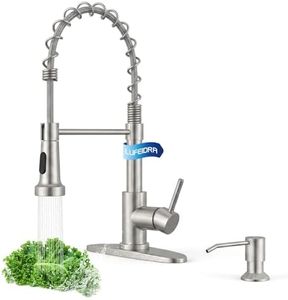 LUFEIDRA Kitchen Faucet with Pull Down Sprayer and Soap Dispenser, High Arc Spring 304 Stainless Steel Single Handle 1 or 3 Hole 2 Mode for Farmhouse RV Camper Laundry Bar Pot Filler (Brushed Nickel)