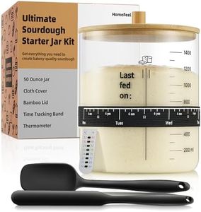 HomeFeel Premium Sourdough Starter Jar - 50 oz Large Glass Jar with Bamboo Lid, Cloth Cover, Date Tracker, Thermometer and Scraper, Stylish Design and Wide Mouth Starter Kit