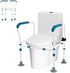Multigot Toilet Safety Rails Stand, Foldable Non-Slip Toilet Frame with Fixed Strap, Adjustable Height & Width, Bathroom Handrail Grab Bar for Disabled Elderly Pregnant