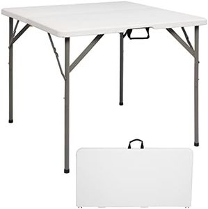Bonnlo Table de Camping Pliante avec Poignée,Table de Jardin Carrée en Plastique, Extérieure et Intérieure 86 * 86 * 74 cm pour Pique-Nique Jardin Blacon Cuisine brocante (Blanc)