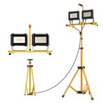 LED Work Light with Stand, 10000 Lumen 2 Head Portable Work Lights on Stand, with Adjustable and Foldable Tripod Stand, Waterproof Work Light with Individual Switch for Construction Job Site Workshop