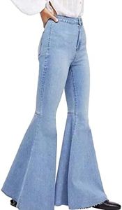 Women's Fashion Bell Bottom Pants High Waist Tassel Stretch Curvy Fit Jeans Dark Blue, US 8/10, Light Blue