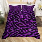 Manfei Purple Glitter Duvet Cover Set Queen Size, Purple Zebra Print Comforter Cover with 2 Pillowcases, Wild Animal Print Bedding Set 3pcs for Kids Boys Girls Bedroom Decor, Lightweight Bedspread