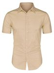 uxcell Men's Printed Cotton Dress Short Sleeves Polka Dots Button Down Shirt Sand 46