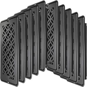 4 x10 Vent Cover, Floor Vent Cover, Screws Included, Air Vents, All Steel Heavy Duty Floor Register, Easy Adjustable Air Supply Lever, or Wall Vents (4" x10" Black, 10Pack)