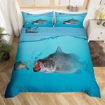 Loussiesd Pike Fish Bedding Set Fishing and Hunting Duvet Cover For Kids Bass Fish Comforter Cover Fisherman Fish Man Quilt Cover 3Pcs King Size