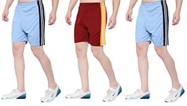 00RA WITH AS LOGO OORA Men's Gym Sports Short (Pack of 3, Mehroon Sky Sky, Free Size- 28 to 34 Inches)