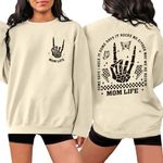 YHHR Mama Sweatshirts Mom Life Crewneck Sweatshirts Funny Mama Halloween Skeleton Rocker Graphic Sweatshirts Pullover Top, Beige, Small