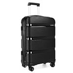 Kono 24 inch Medium Check in Luggage 66L TSA Lock Lightweight Polypropylene Hard Shell Suitcase (Black,65cm)