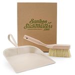 Brush and Pan Set, Metal Pan with Wooden Brush - Natural Bristles with Soft and Firm Grip Handle for Sweeping and Cleaning Kitchen Worktops Tables, Offices, Floors Garbage Sweeping Set in Cream Colour