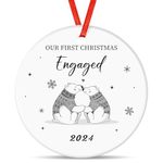 Tenare Our First Christmas Engaged Bauble Ceramic Engagement Decoration Couples Polar Bears Design Ornament for Xmas Tree Engaged Couple Gift 1st Xmas 2024 Engaged Ornament Christmas