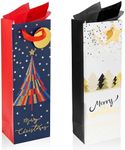 RACHELLE'S Christmas Wine Bags (14"x5"x4") - 2 Pack Sturdy Paper Gift Bags with Tissue Paper, Tag and Handle - Holiday Trees Design - Ideal Party Favors and Gifting this Christmas Holiday Season