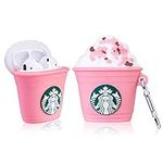 Pink Coffee Cup Silicone Case for AirPod, Funny Cute Fashion Drink New 3D Character Protective Shockproof Air Pods Cover for Girls Kids Teens, Cartoon Fun Keychain Soft Skin for AirPods 2/1