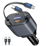 Retractable Car Charger for 4 in 1 Fast Charging Max 80W Dual Type-C Cables and USB-C/USB-A for iPhone 15/14/13/12Pro Max Plus,iPad,AirPods,Galaxy with Real QC 3.0&PD 3.0 Car Charger Retractable Cord