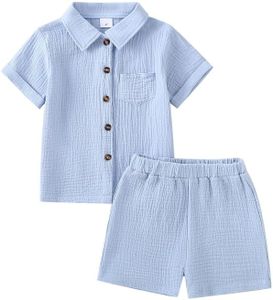 Twosya Baby Boys Summer Clothes Toddler Boys Button-down Shirt Tops + Shorts Outfit 2PCS 6 Months-7 Years