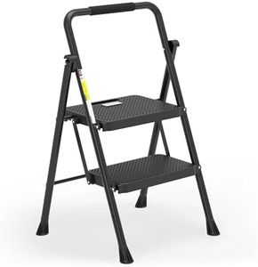 HBTower 2 Step Ladder, Folding Step Stool with Wide Anti-Slip Pedal, Sturdy Steel Ladder, Convenient Handgrip, Lightweight 228kg Portable Steel Step Stool, Black