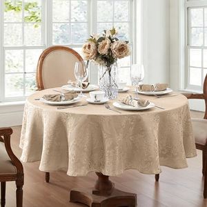 Elrene Home Fashions Caiden Elegance Damask Tablecloth, 60" x 84" Oval, Taupe