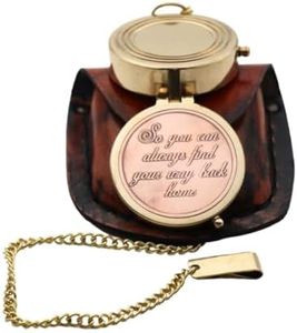 BAZROSS Vintage Brass Sundial Compass with Leather Case - Antique Brass & Copper Sun Clock for Camping, Hiking, Touring - Engraved Gift for Him - Nautical Ship Replica Watch - Sundial Clock in Box