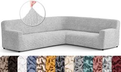 PAULATO BY GA.I.CO. Corner Sectional Couch Cover - Extra Large L-Shape Couch Slipcover - Washable Polyester Sofa Covers - 1-Piece Form Fit Furniture Protector - Microfibra - Light Grey (Corner Sofa)