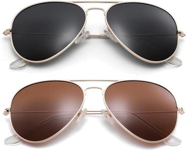 Pro Acme Aviator Sunglasses for Men Women Classic Polarized UV400 Protection (2 Pairs) Gold Frame/Black Lens + Gold Frame/Brown Lens