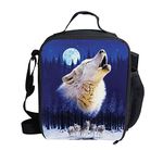 Amzbeauty Kids Back to School Lunch Bag Polyester Durable Insulated Reusable Lunch Box Bag Animal 3D Pattern(White Wolf)