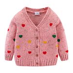 Mud Kingdom Little Girls Cardigan Sweater V-Neck Cute Colorful Love Pink 6 Years