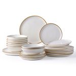 AmorArc Ceramic Dinnerware Sets,Handmade Reactive Glaze Plates and Bowls Set,Highly Chip and Crack Resistant | Dishwasher & Microwave Safe,Service for 8 (24pc), ADW007WT-24