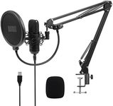 USB Condenser Microphone with Boom Arm Unidirectional - August REC100 - Professional Cardioid Mic Kit for PC and Laptop, Gaming Podcast Teams Zoom Studio Recording Bundle with Pop Filter Shock Mount