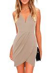 oxiuly Women's Wrap V Neck Bodycon Ruched Cocktail Party Dress Chic Church Wedding Club Pencil Dresses OX345 (Khaki, XL)