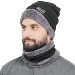 Allextreme Winter Beanie Cap Scarf Set Soft & Comfortable Thick Knitted Neck Warmer Biker Rider Climbing Sports Accessory for Men & Women (Grey, 1 Set)