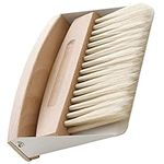 Housoutil Mini Dustpan and Brush Set, Wood Small Metal Dust Pan Natural Table Top Handy Brush Sweeper for Sweeping for Keyboard Bedroom Bathroom Kitchen Home Car Office (White)