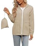 Tisfeer Rain Coats for Women Waterproof Lightweight Summer Jackets Packable Hooded Outdoor Windbreaker(Khaki,S)