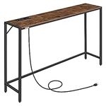 MAHANCRIS Console Table, Narrow Sofa Table, 43.3” Entrance Table with Power Station, Behind Couch Table, Simple Style, for Living Room, Hallway, Entryway, Foyer, Rustic Brown and Black CTHR112E01