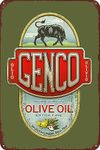 Retro Genco Olive Oil Co. Metal Tin Sign - Vintage Wall Decor Art Print for Home, Club Room, and Man Cave - 8x12 Inches