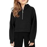 Momkonzz Girls Hoodies Kids Hooded Sweatshirt Long Sleeve Pullover Crop Tops with Pocket Black Size 9-10 Years