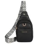 OSOCE Crossbody Bag for Women PU Sling Belt Bag Small Shoulder Chest Bag Purses with Adjustable Guitar Strap Phone Cable Hole Fanny Pack Cross Body Bags with for Ladies Travel Shopping