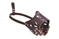 PUPSCOMFORT Adjustable Dog Mouth Cover Muzzle for Anti Biting - PU Leather Closure Type Mouth Mask (Brown_L)