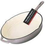 Hamilton Beach Enameled Cast Iron Fry Pan 12-Inch Gray, Cream Enamel Coating, Skillet Pan for Stove top and Oven, Even Heat Distribution, Safe Up to 400 Degrees, Durable