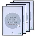 A3 Aluminum Photo Picture Frame - 29.7 x 42 CM Black Metal Certificate Frames with Perspex Glass for Wall Display Horizontally or Vertically in Living Room Bedroom Gallery, Set of 4