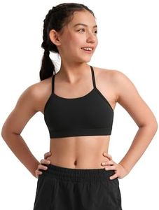 CRZ YOGA Butterluxe Girls Sports Bra - Spaghetti Strap Y Back Training Bras for Teens Racerback Yoga Bra Comfort Crop Top Black Medium