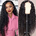 5x5 HD Lace Closure Glueless Wigs Human Hair Deep Wave Lace Front Wigs Human Hair for Black Women Brazilian Virgin Human Hair Wig Pre Plucked With Baby Hair Natural Color 20 inch