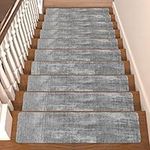 Stair Treads for Wooden Steps Non-Slip Stair Treads Carpet Indoor, 15 pcs 8 * 30 inch, Rubber Backing Repeated Use No Glue Quick-Dry Machine Washable, for Baby Pets, Grey Texture