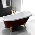 67" Acrylic Clawfoot Bathtub Elegant, Traditional Oval Slipper Tub with Claw Feet for Bathroom, Wine Red (E-SLD-YG851)