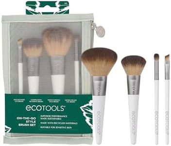 EcoTools On-The-Go Makeup Brush Kit, Travel-Friendly Brush Set, Mini-Size Makeup Tools for Powders, Blush, Bronzer, & Eyeshadows, Eco-Friendly, Synthetic Bristles, Cruelty-Free & Vegan, 5 Piece Set