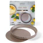 HAPPIELS Nonstick Non-Toxic 9-Inch Tart Pan with Removable Bottom | Perforated Fluted Quiche Mold | Carbon Steel Pie Dish | Gold Non-Stick Tart Tin