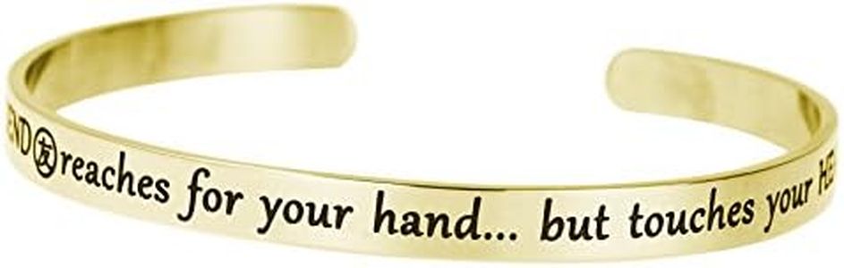 Gold-tone 316L Stainless Steel True Friend Touches Heart Adjustable Cuff Bracelet Wristband Bangle