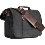 Eshow Messenger Bag Canvas, Men's Laptop Bag Black, Retro Casual for Work Beach Travel School Shopping