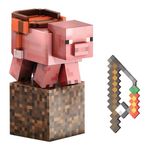 Mattel Minecraft Diamond Level Pig Action Figure with 4 Accessories, 5.5-in Collector Scale & Pixelated Design, HTM04