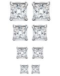 Jstyle 4 Pairs Stainless Steel Mens Womens Magnetic Stud Earrings Non-piercing CZ 4-7mm