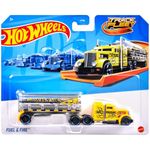 Hot Wheels Track Fleet, 1:64 Fuel & Fire Die-Cast Toy Vehicle, Combined Cab & Trailer That Works on Tracks 3 Years & Above